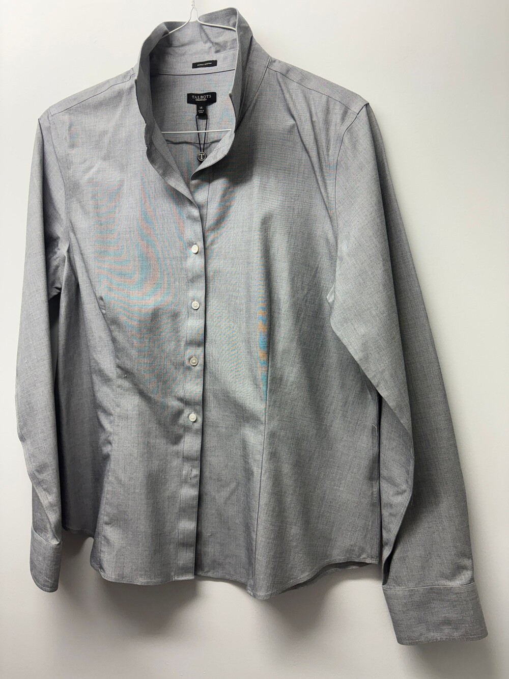Talbots Size 14 Gray Wrinkle Resistant Shirt Long Sleeve